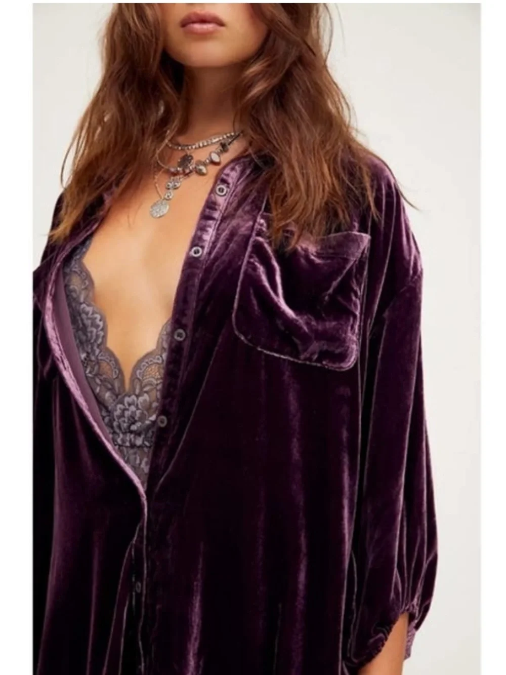 Free People Lux Velvet Shirtdress Deep Purple S Small Whimsigoth Dark Romance